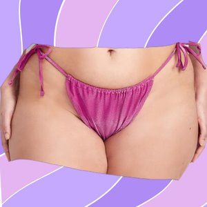 High-Waisted Metallic Shine String Bikini Swim Bottoms for Women Size Large